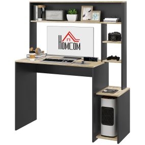 Mesa de escritorio moderna con estantes y soporte para monitor y CPU 114x45x138 cm gris y natural