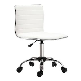 Silla de oficina giratoria sin brazos tapizada en PU blanca altura ajustable carga 120 kg