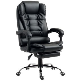 Silla de oficina reclinable giratoria con reposapiés, altura ajustable, tapizada en PU, negra
