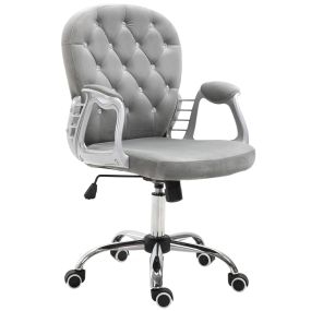 Silla de oficina giratoria tapizada en terciopelo gris con altura ajustable y reposabrazos, 120 kg