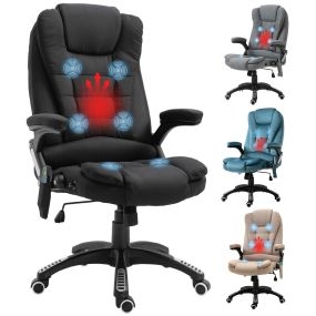 Silla de oficina giratoria con masaje vibratorio 6 puntos, calefacción, reclinable, negra