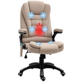 Silla de Oficina con Masaje Vibratorio de 6 Puntos Tapizado en Lino Silla de Escritorio Giratoria con Función Basculante Calefacción Altura Ajustable Reclinable Mando a Distancia Caqui