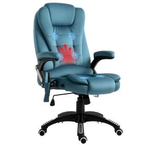 Silla de oficina giratoria con masaje 6 puntos, calefacción, reclinable, azul 68x72x110-120 cm