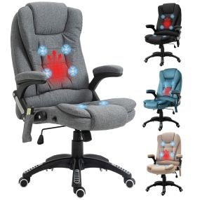 Silla de oficina giratoria con masaje vibratorio 6 puntos, calefacción y altura ajustable gris