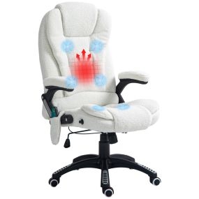 Silla de oficina giratoria con masaje vibratorio 6 puntos, calefacción, altura ajustable, blanca