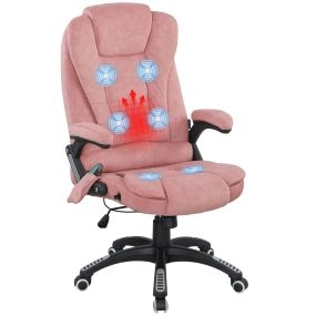 Silla de oficina giratoria con masaje 6 puntos, calefacción, altura ajustable, rosa 65x71x110-120 cm