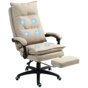 Silla de oficina ejecutiva ergonómica con masaje, altura ajustable, reclinable, reposapiés, beige