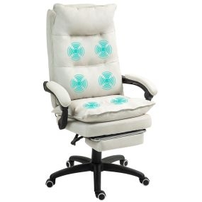 Silla de oficina ejecutiva ergonómica con masaje, altura ajustable, respaldo reclinable, reposapiés, giratoria 360°, crema