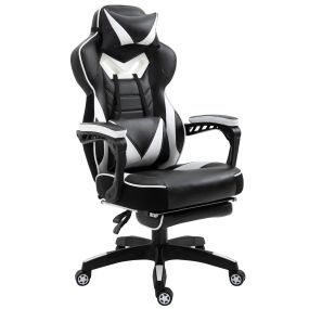 Silla gaming ergonómica regulable en altura reclinable con reposapiés y reposacabezas blanca 65x70x118,5-128,5 cm