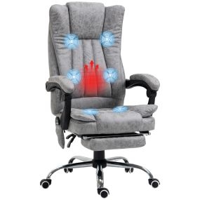 Silla de oficina giratoria gris con masaje vibratorio, reclinable 135°, calefacción y reposapiés retráctil