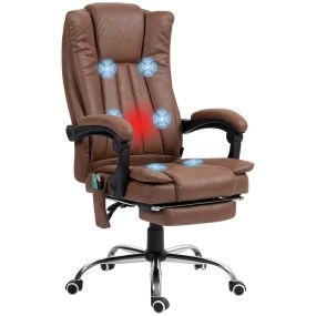 Silla de oficina giratoria con masaje vibratorio, respaldo reclinable 135º, calefacción, reposapiés retráctil, altura ajustable, control remoto marrón