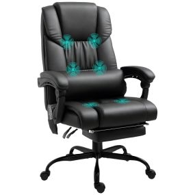 Silla de oficina giratoria con masaje vibratorio de 6 puntos, respaldo alto, reclinable, negra