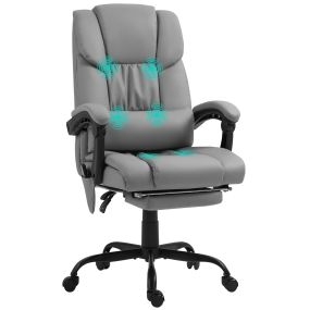 Silla de oficina giratoria con masaje vibratorio de 6 puntos, respaldo alto, reclinable, gris