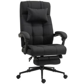 Silla de oficina reclinable giratoria tapizada en lino sintético negra 66x76x112-120 cm