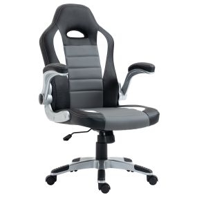 Silla de oficina ajustable con reposabrazos abatibles, 5 ruedas, función basculante, gris