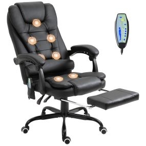 Silla de oficina giratoria con 7 puntos de masaje, reposapiés retráctil, altura ajustable, PU negro