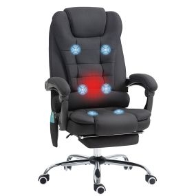 Silla de Oficina con 6 Puntos de Masaje Vibratorio, Silla de Escritorio Giratoria, Respaldo Reclinable 135º, Función Calefacción, Reposapiés Retráctil, Altura Ajustable, Control Remoto, Negro
