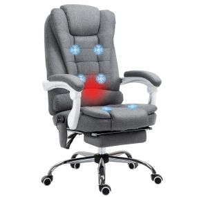 Silla de oficina giratoria gris con 6 puntos de masaje, reclinable 135°, calefacción y reposapiés retráctil