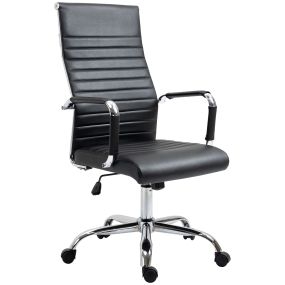 Silla de oficina giratoria con respaldo alto, altura ajustable, basculante y reposabrazos, negra