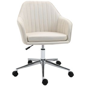 Silla de oficina giratoria tapizada en lino beige con altura ajustable y reposabrazos carga 120 kg