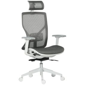 Silla de oficina giratoria ajustable en altura con reposabrazos, reposacabezas y soporte lumbar, gris