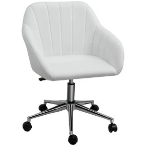 Silla de oficina ergonómica giratoria de piel sintética blanca con altura ajustable y reposabrazos