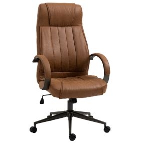 Silla de oficina giratoria ajustable con reposacabezas y reposabrazos acolchados marrón 120 kg 65x71,5x114-122 cm