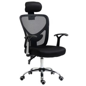 Silla de Escritorio Giratoria Silla de Oficina con Altura Ajustable Respaldo Reclinable Reposacabezas Regulable y Soporte Lumbar Tapizado en Malla Transpirable Negro