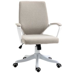 Silla de oficina giratoria basculante con reposabrazos y altura ajustable beige 62x69x92-100 cm