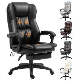 Silla de oficina giratoria con masaje vibratorio, respaldo reclinable 135°, altura ajustable, reposapiés retráctil y control remoto, negro