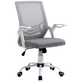Silla de oficina ergonómica de malla con altura ajustable, reposabrazos abatible y soporte lumbar, gris 62,5x55x94-104 cm