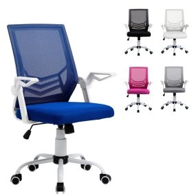 Silla de oficina ergonómica giratoria con altura ajustable, reposabrazos abatible, soporte lumbar, azul, 62,5x55x94-104 cm