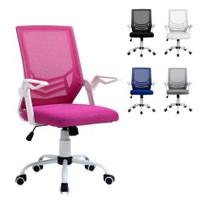 Silla de oficina ergonómica giratoria con altura ajustable, reposabrazos abatible, soporte lumbar, rosa 62,5x55x94-104 cm