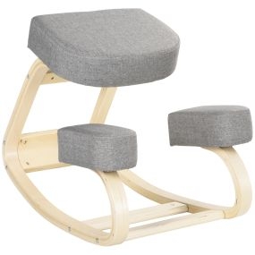 Silla ergonómica de rodillas con cojines acolchados y marco de madera gris para hogar y oficina