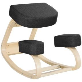 Silla ergonómica de rodillas con cojines acolchados y marco de madera negra para hogar y oficina
