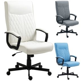 Silla de oficina giratoria basculante tapizada en PU respaldo alto altura ajustable blanco roto