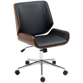 Silla de Escritorio Giratoria Silla de Oficina de PU con Altura Ajustable Función de Inclinación y Ruedas para Salón Dormitorio Estudio Carga 120 kg 51x65,5x82-92 cm Negro