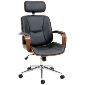 Silla de oficina ergonómica giratoria de cuero PU con reposacabezas y altura ajustable negro 63x62x110-120 cm