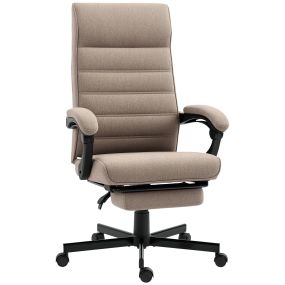 Silla de escritorio reclinable giratoria con altura ajustable, reposapiés y reposabrazos, marrón