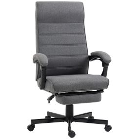 Silla de escritorio reclinable giratoria con altura ajustable, reposapiés y reposabrazos gris