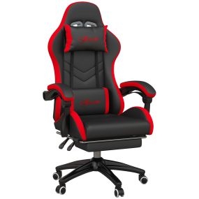 Silla gaming ergonómica de cuero PU reclinable 135° con soporte lumbar negro y rojo
