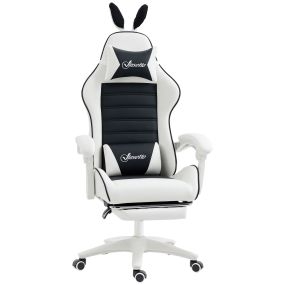 Silla gaming ergonómica reclinable 135° de cuero PU negra con soporte lumbar y reposapiés retráctil