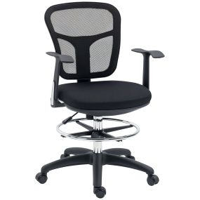 Silla de Dibujo Giratoria Silla de Escritorio Silla Alta con Respaldo Medio Soporte Lumbar Altura Ajustable Carga 120 kg 59x59x95-115 cm Negro