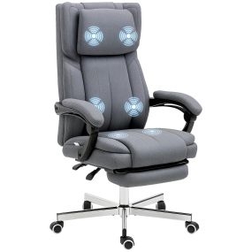 Silla de masaje giratoria reclinable gris con 6 puntos, altura ajustable, reposapiés y reposacabezas