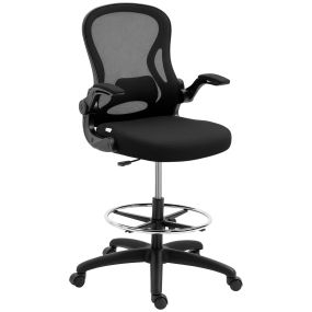 Silla de dibujo giratoria con respaldo medio, soporte lumbar, reposabrazos abatibles, negra