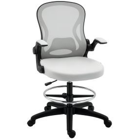 Silla de dibujo giratoria con respaldo medio, soporte lumbar, reposabrazos abatibles, gris claro