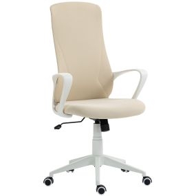 Silla de oficina giratoria juvenil con altura ajustable, basculante, reposabrazos y respaldo alto beige 62x56x110-119,5 cm