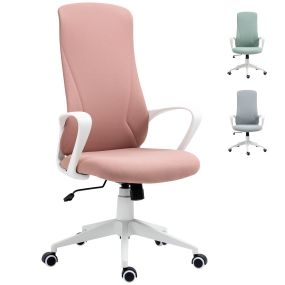 Silla de oficina giratoria juvenil con altura ajustable, basculante, reposabrazos y respaldo alto rosa 62x56x110-119,5 cm