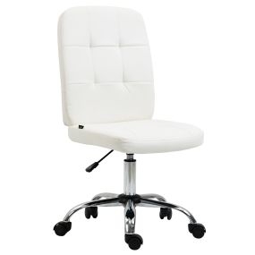 Silla de oficina giratoria sin brazos de piel sintética blanca altura ajustable 120 kg 45x59x90-100 cm