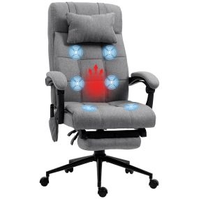 Silla de oficina giratoria con masaje, reclinable 155°, calefacción, altura ajustable, gris